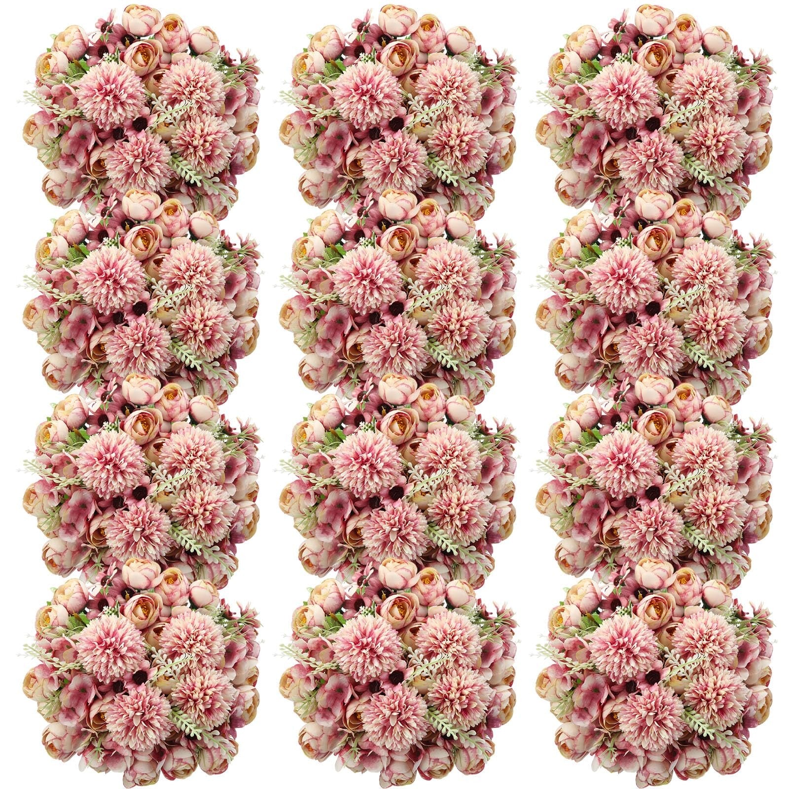 Tigeen 12 bundles of artificial peonies, roses, and hydrangea faux silk flowers arranged in vibrant bouquets.