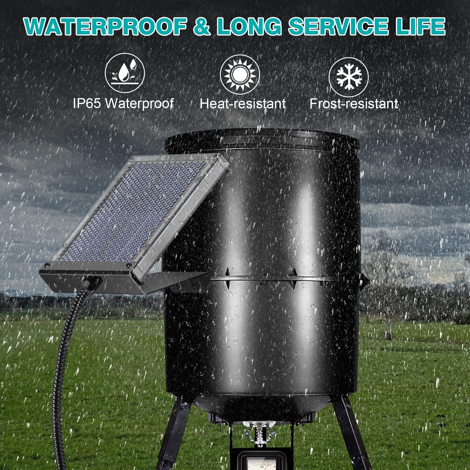 VOLT HERO 12V solar panel charger for deer feeder, outdoor waterproof IP65 design, ideal for hunting and outdoor use
