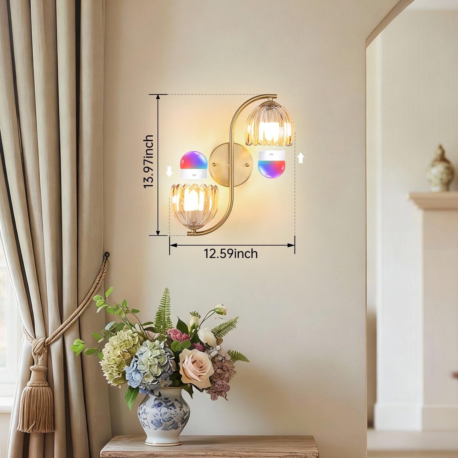 Battery-operated wall sconce by Shenmoyl with two vintage brass lights and classic design for stylish wall lighting.