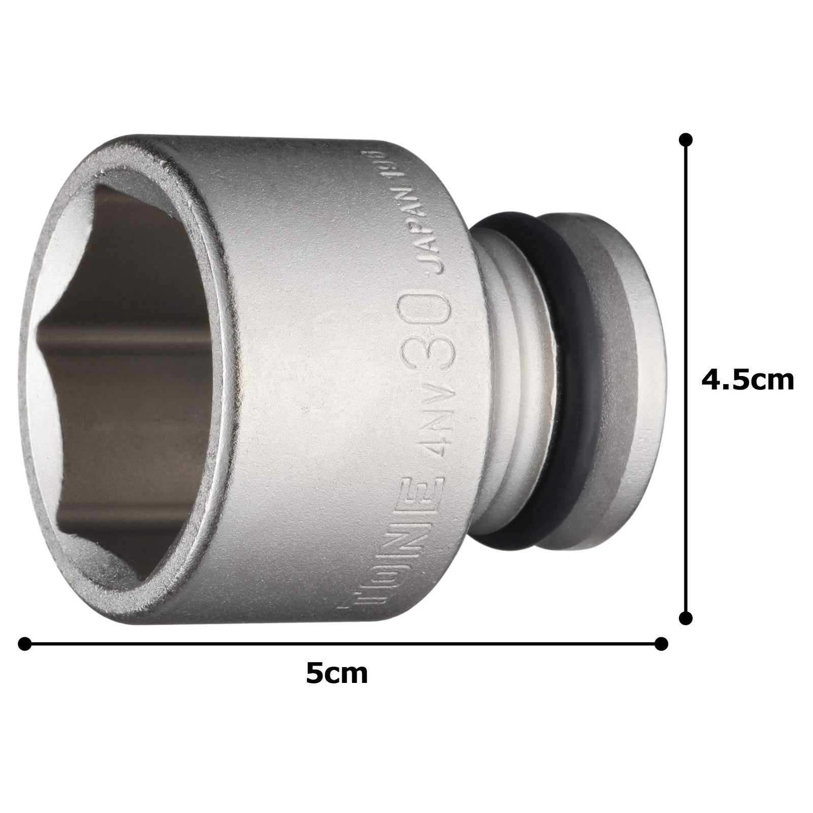 TONE Impact Socket 6-Point 30mm with 1/2 inch drive for automotive and mechanic use, showing the socket's metal finish and size.