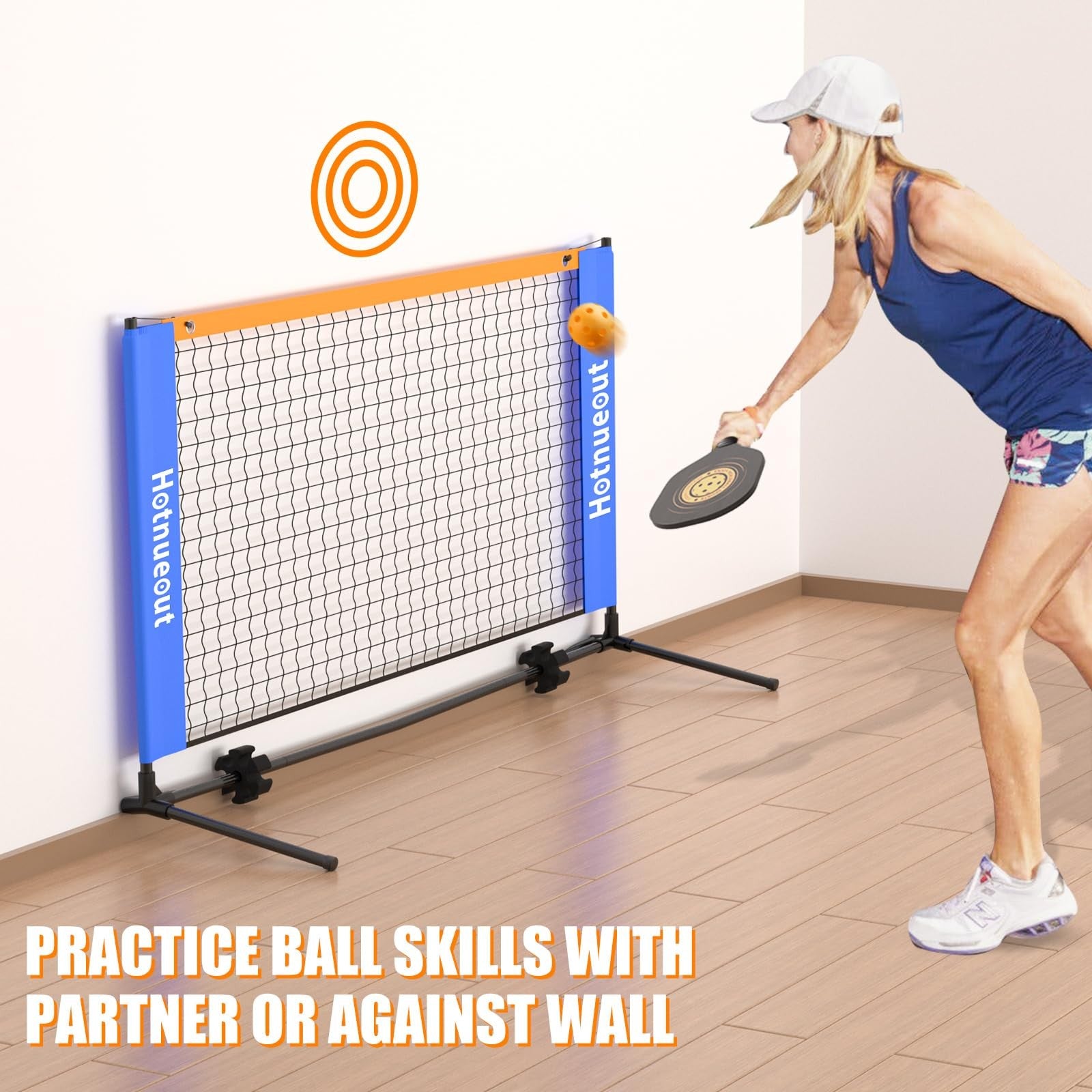 Hotnueout 5FT mini pickleball net, portable outdoor practice net for driveway pickleball games and training.