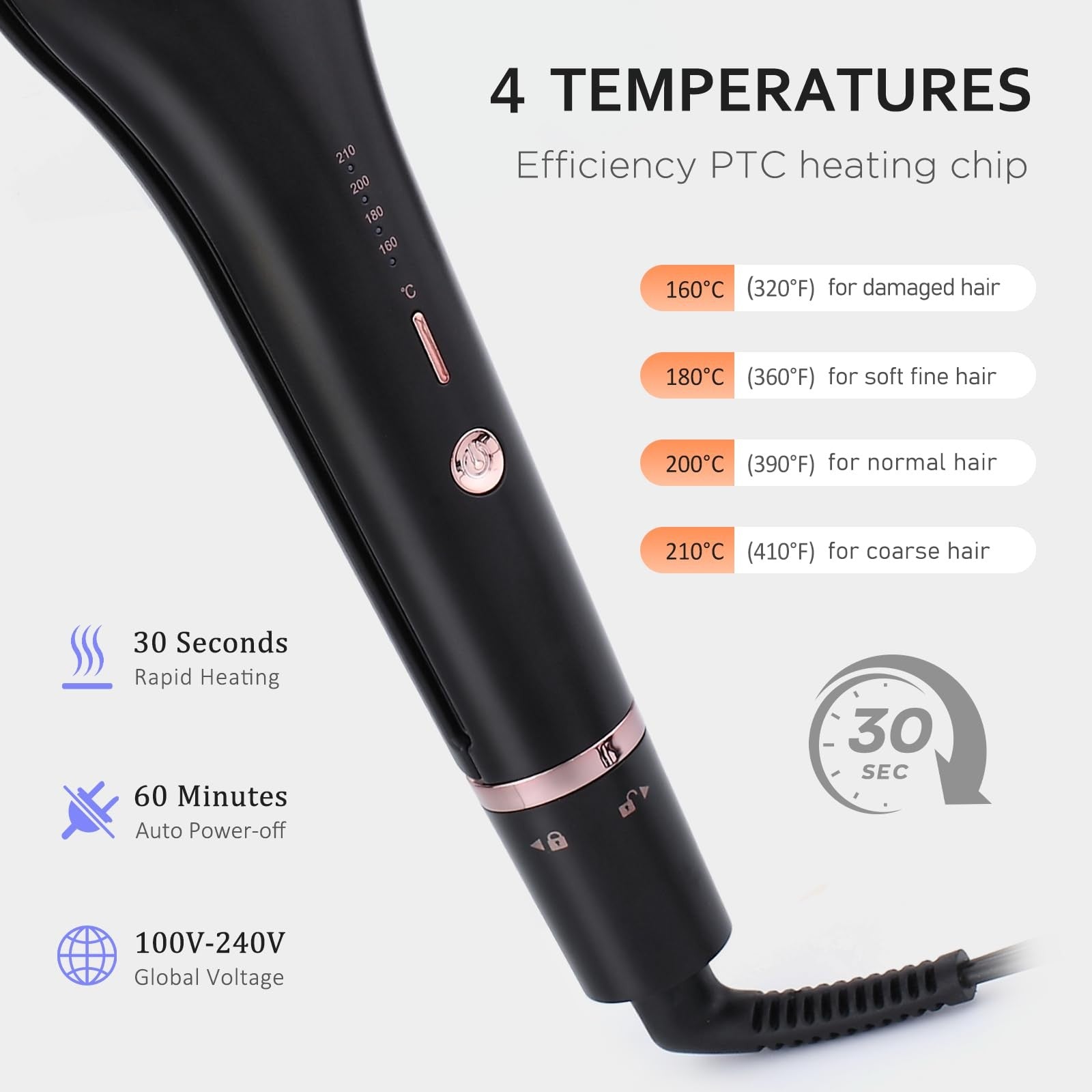 janelove 4-in-1 hair crimper, waver, beach waves curling iron showing multiple styling attachments for versatile hair styling