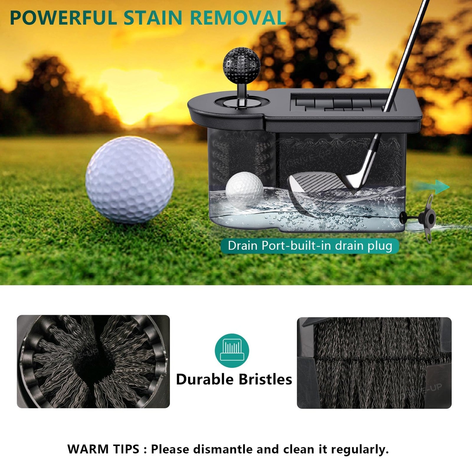 Drive Up golf cart ball washer and club cleaner kit for Club Car Precedent and Tempo golf carts, with compact cleaning tools.