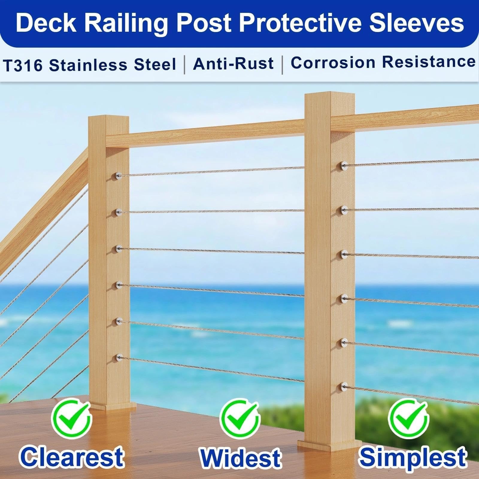 Steel DN Mate stainless steel protector sleeves for 1/8" wire rope, shown in a pack with multiple durable sleeves.