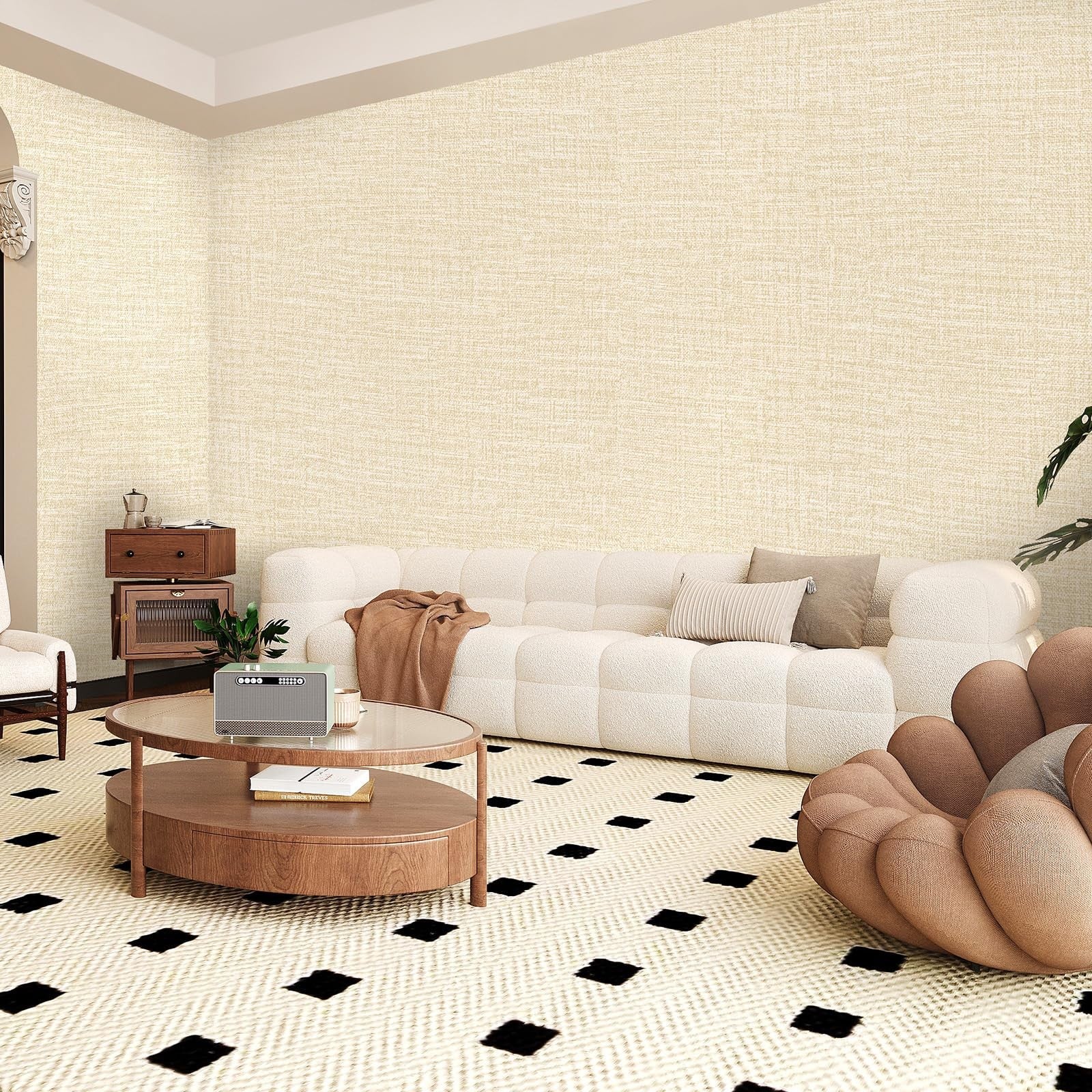 Amiya grasscloth cream wallpaper peel and stick beige faux fabric linen contact paper with textured linen pattern