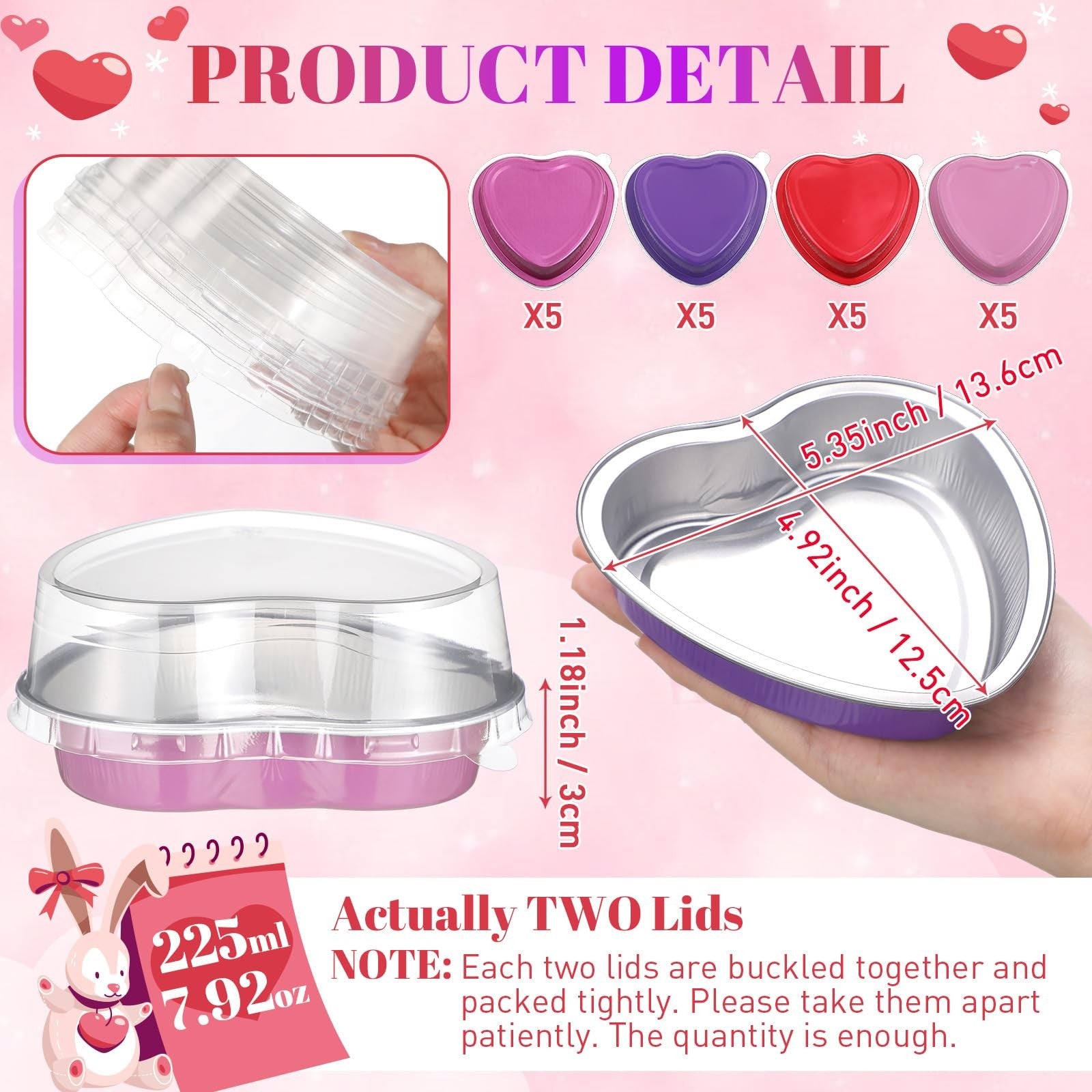 Fainne 20 sets of 5-inch aluminum foil heart-shaped cake pans for Valentine's Day baking, with cleaning tools included.