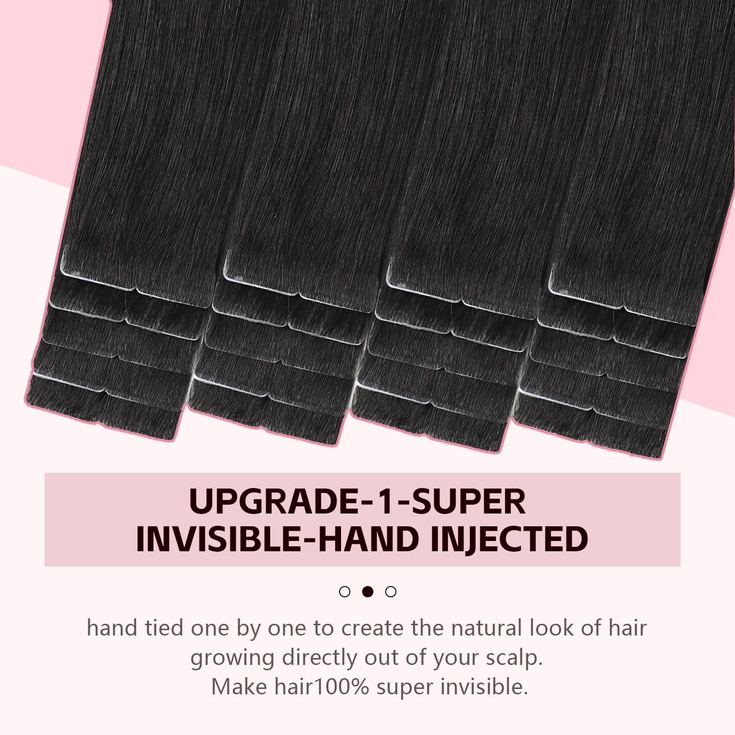 Natural black Sweetmet Injection Tape-In Hair Extensions, human hair Pro3.01B, showing the seamless tape-in extension strands.