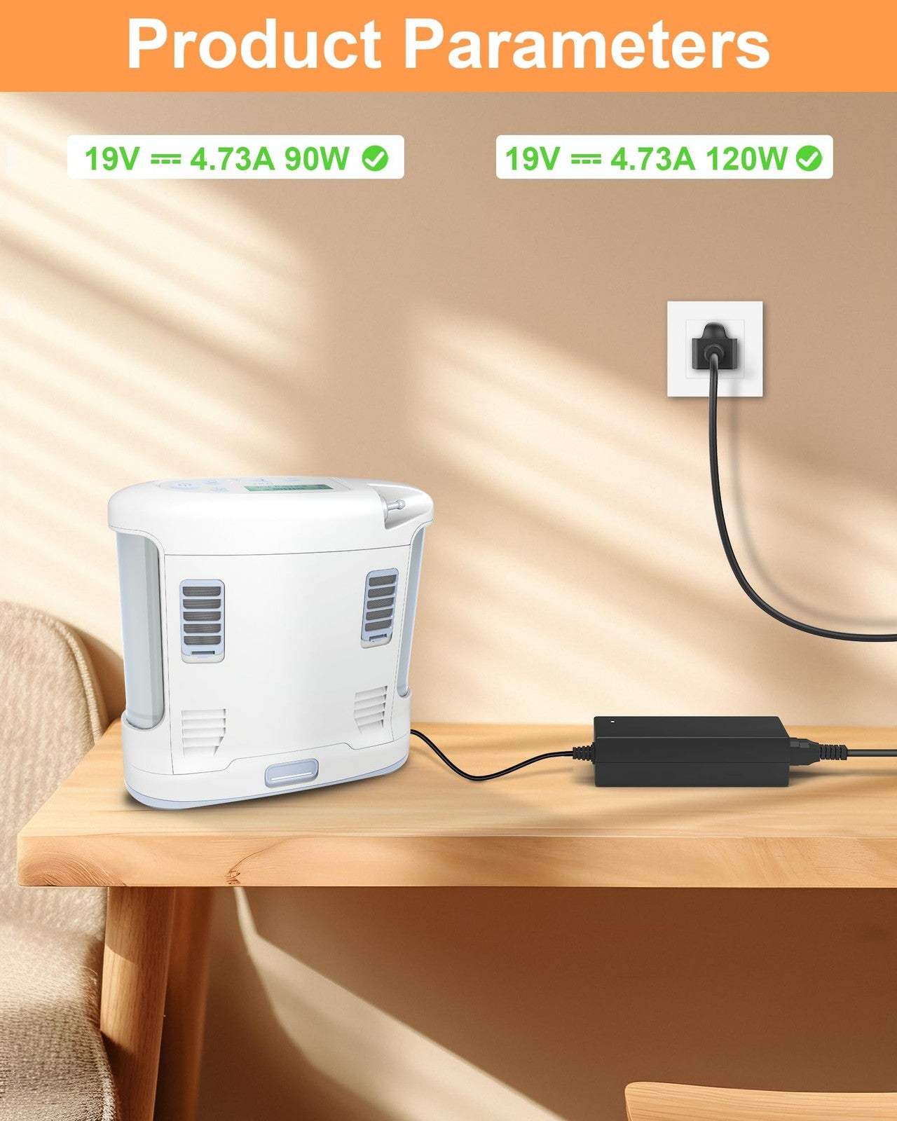 VASTHOME 120W charger for Inogen One G5 G4 G3 G2 G1 portable oxygen concentrators, with power adapter and connection port