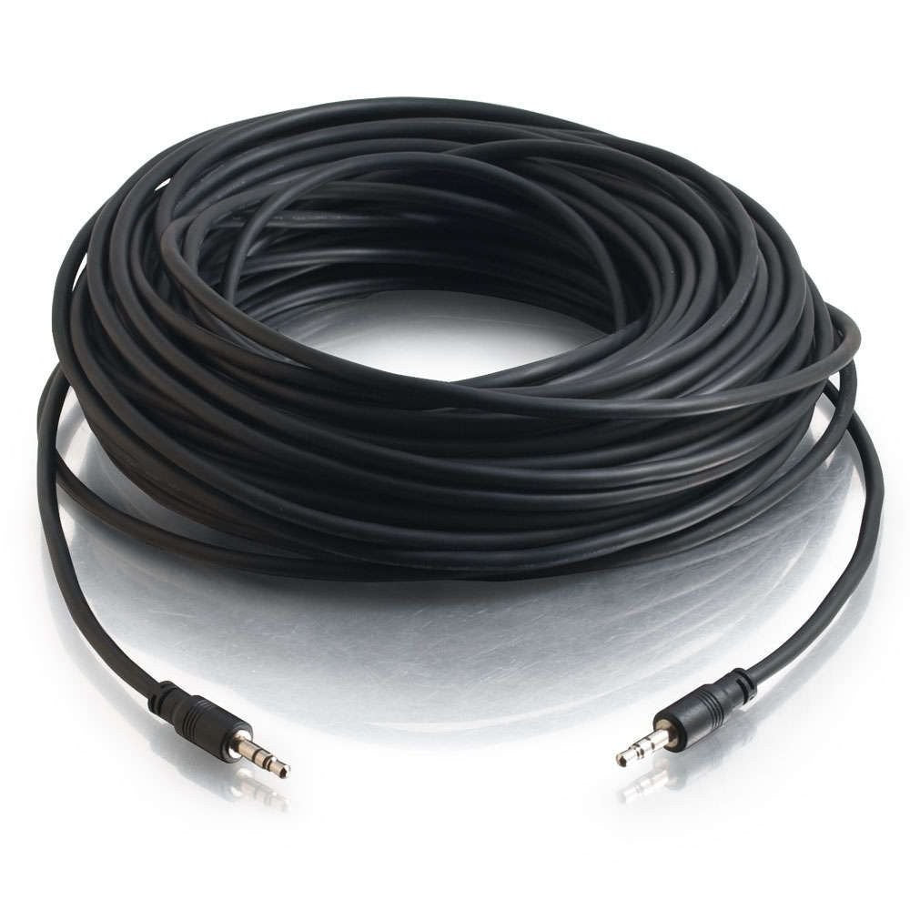 C2G Legrand 3.5mm stereo audio cable with male to male connectors in black, used for connecting audio devices.