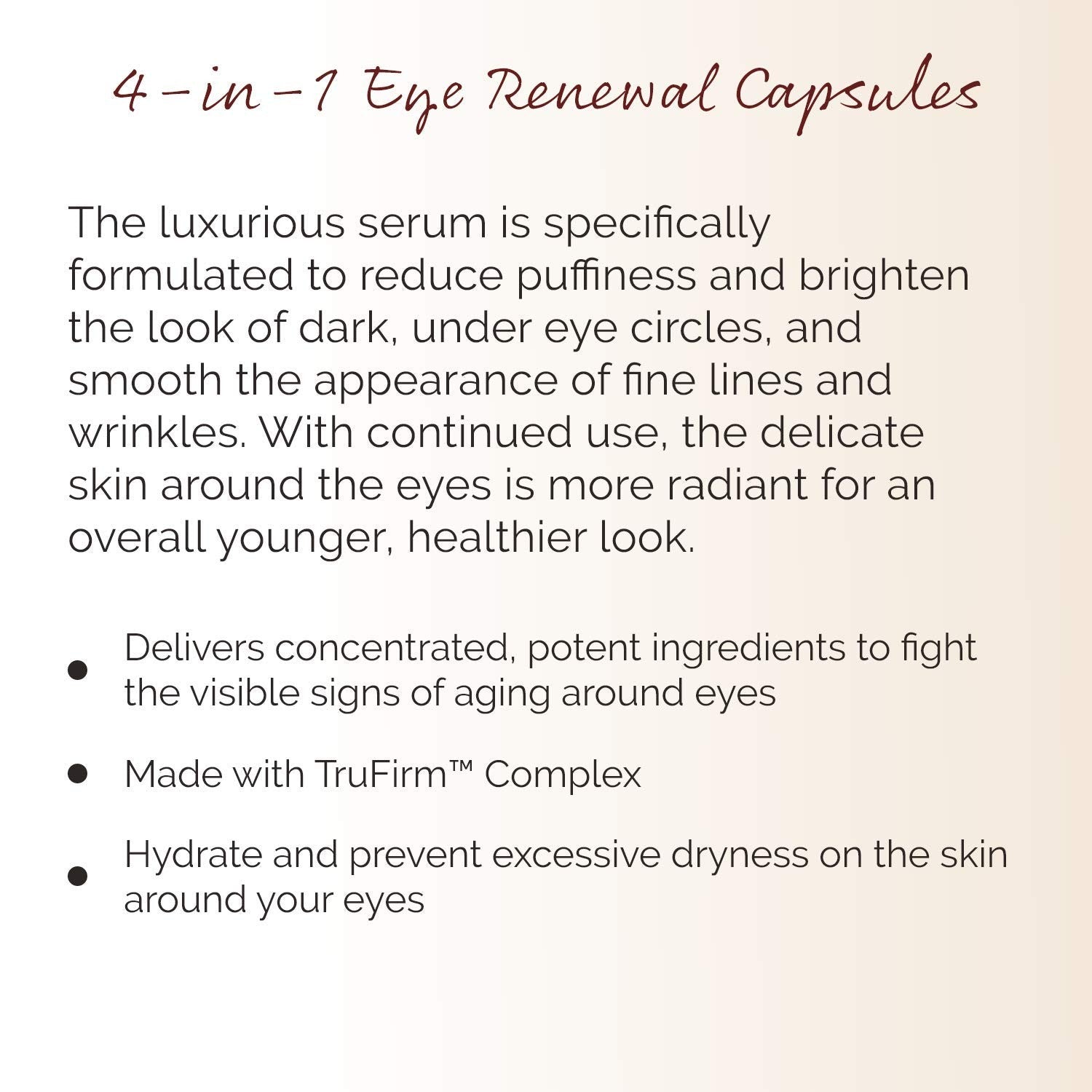Crepe Erase Body Firm 4-in-1 Line Smoothing Capsules for anti-aging and hydrating facial skin care, shown in a clear container.