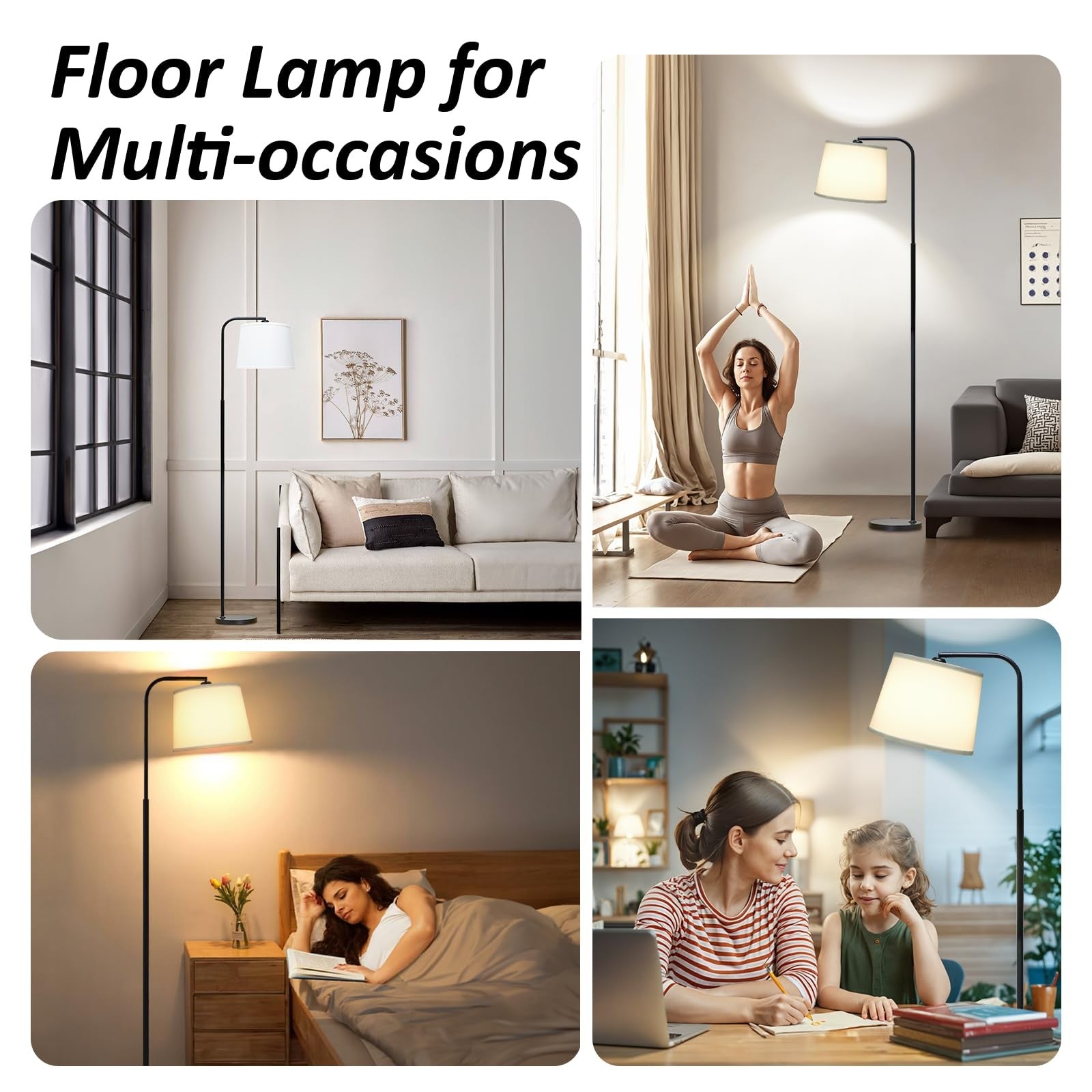 AKASUKI floor lamp for living room with adjustable 3 color temperatures and foot switch, standing on a modern base.