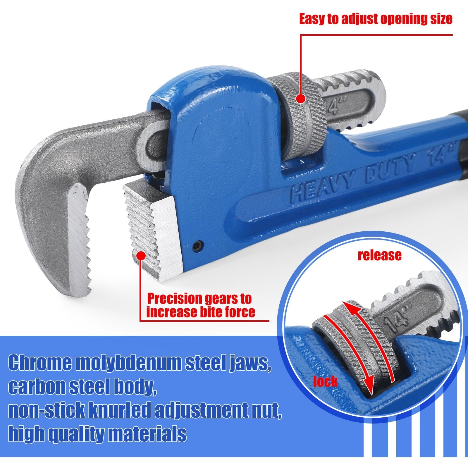 Gisafai heavy-duty pipe wrench set with adjustable straight wrenches in sizes 8 to 24 inches, ideal for plumbing tasks