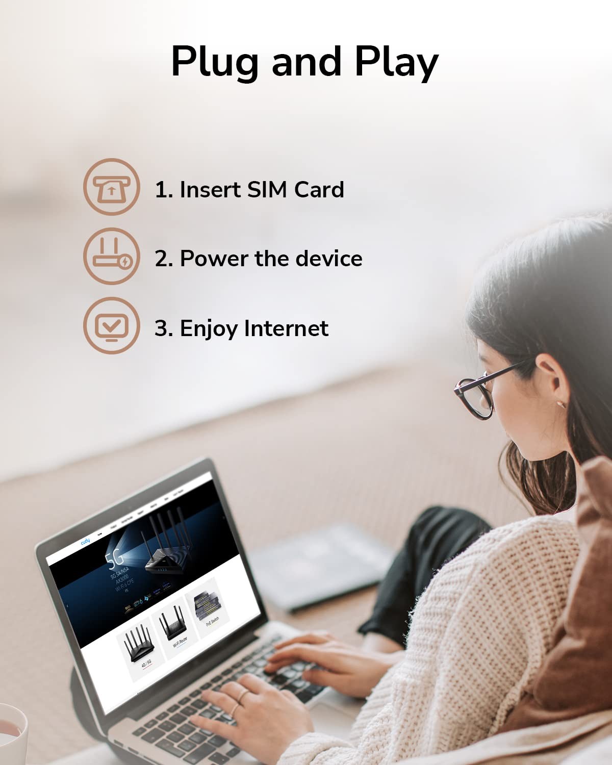 Unbranded Cudy AC1200 dual band LTE modem router with SIM card slot, Wi-Fi antennas, and sleek design for high-speed internet.