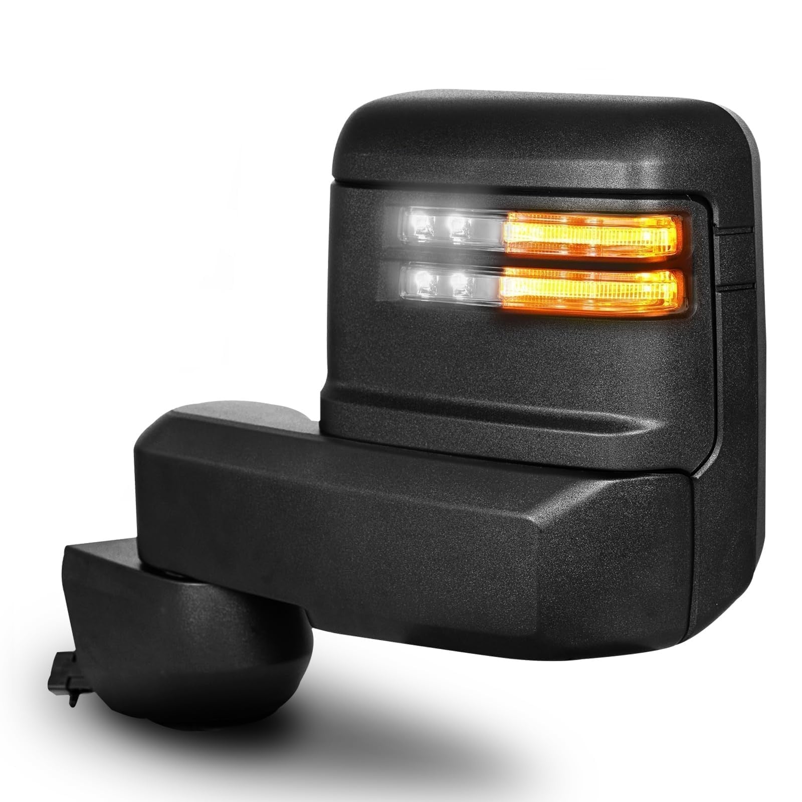 Siziom textured driver side tow mirror for Chevy Silverado and GMC Sierra 2500/3500HD trucks, showing mirror and mounting details.