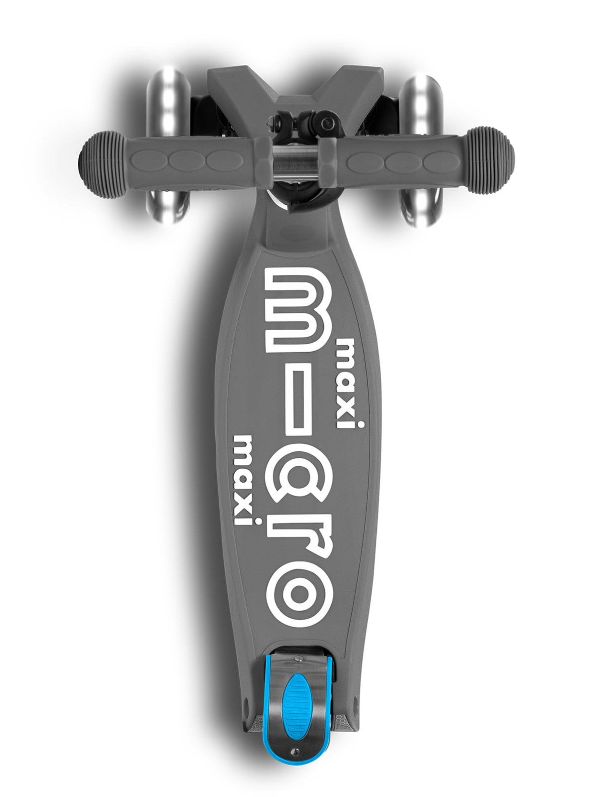 Micro Maxi Deluxe Foldable LED three-wheeled kick scooter with lean-to-steer design, shown with illuminated LED lights and foldable frame.