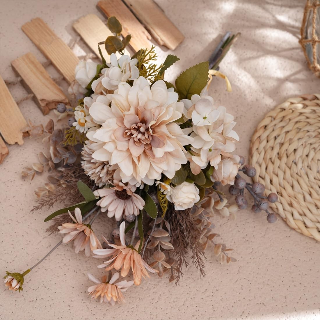 Peauley 16-inch artificial silk flower table arrangement with colorful faux plastic flowers in a decorative display.