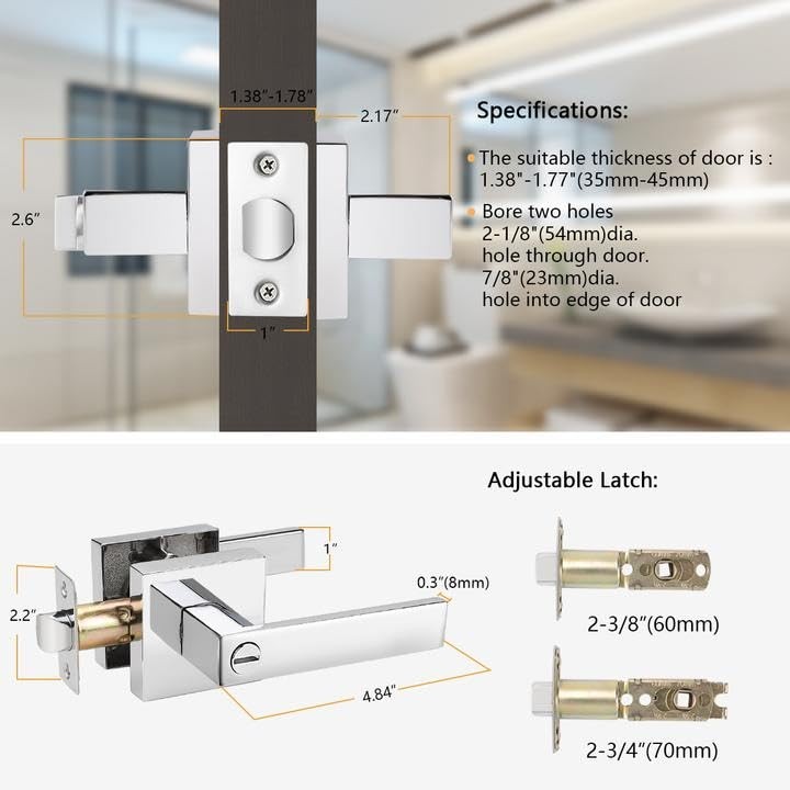 Probrico heavy duty privacy door handle lever with contemporary square design, featuring a sleek, modern finish and ergonomic grip.