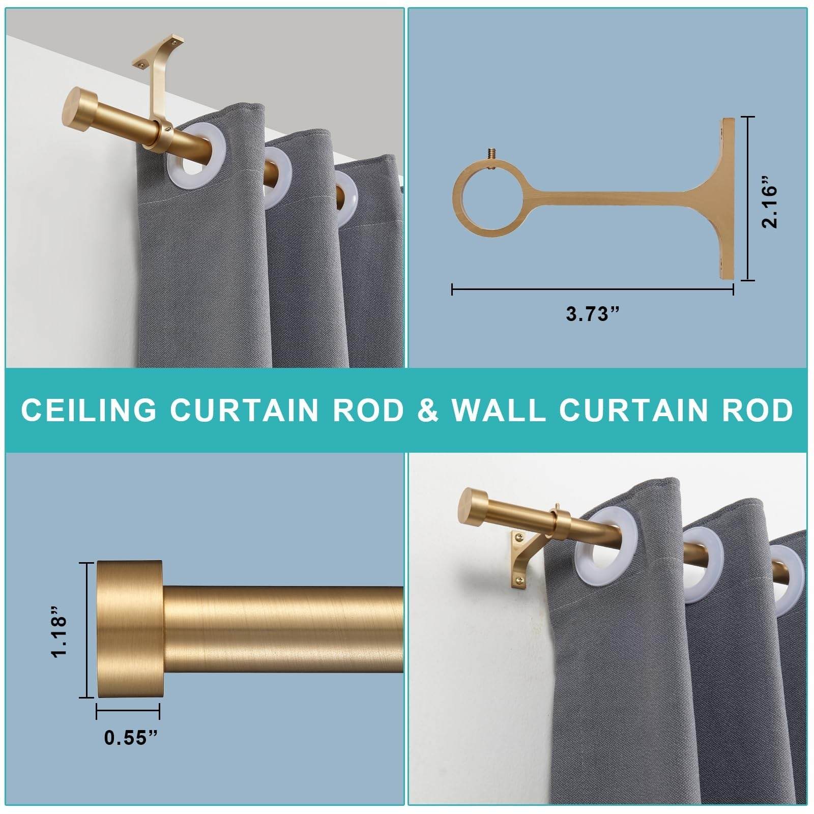 2-pack adjustable aluminum curtain rods with warm gold finish and full surround brackets by Lwiiom
