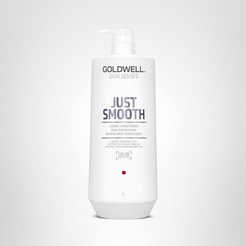 Goldwell Dualsenses Just Smooth anti-frizz conditioner in a sleek bottle, designed to tame frizz and control humidity.