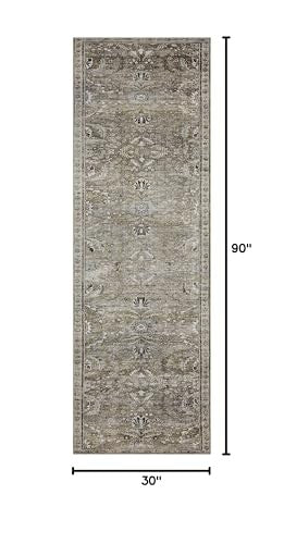 Loloi Layla Collection Lay-13 antique and moss-colored runner rug, 2-6 x 7-6, with a soft, thick 0.13-inch pile in a detailed pattern.