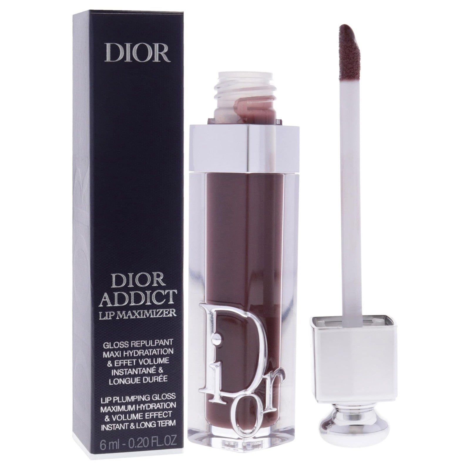 Dior Addict Lip Maximizer in shade 020 Mahogany, Christian Dior, 0.2 oz, featuring the lip gloss tube with shiny finish and applicator.