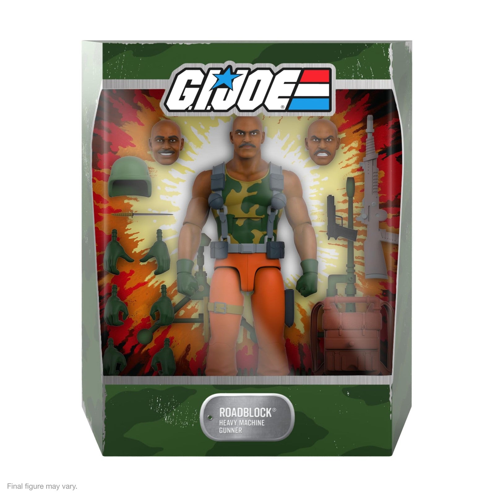 Super7 G.I. Joe Roadblock 7-inch action figure with accessories, detailed military uniform and gear.
