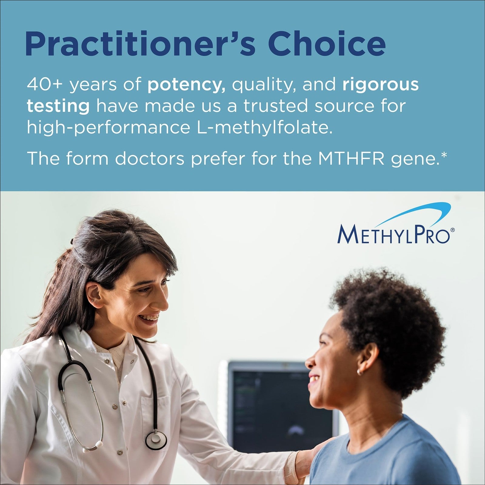 MethylPro L-Methylfolate 15mg supplement capsules with B12 and B6 for brain focus and calm, shown in a bottle of 30 capsules.