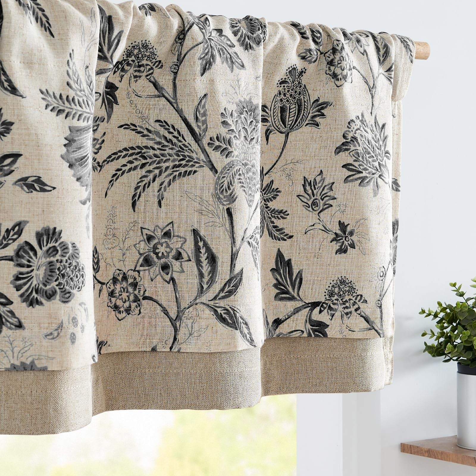 Vangao linen farmhouse floral window valance curtain with a small cottage style design, perfect for farmhouse or cottage decor.