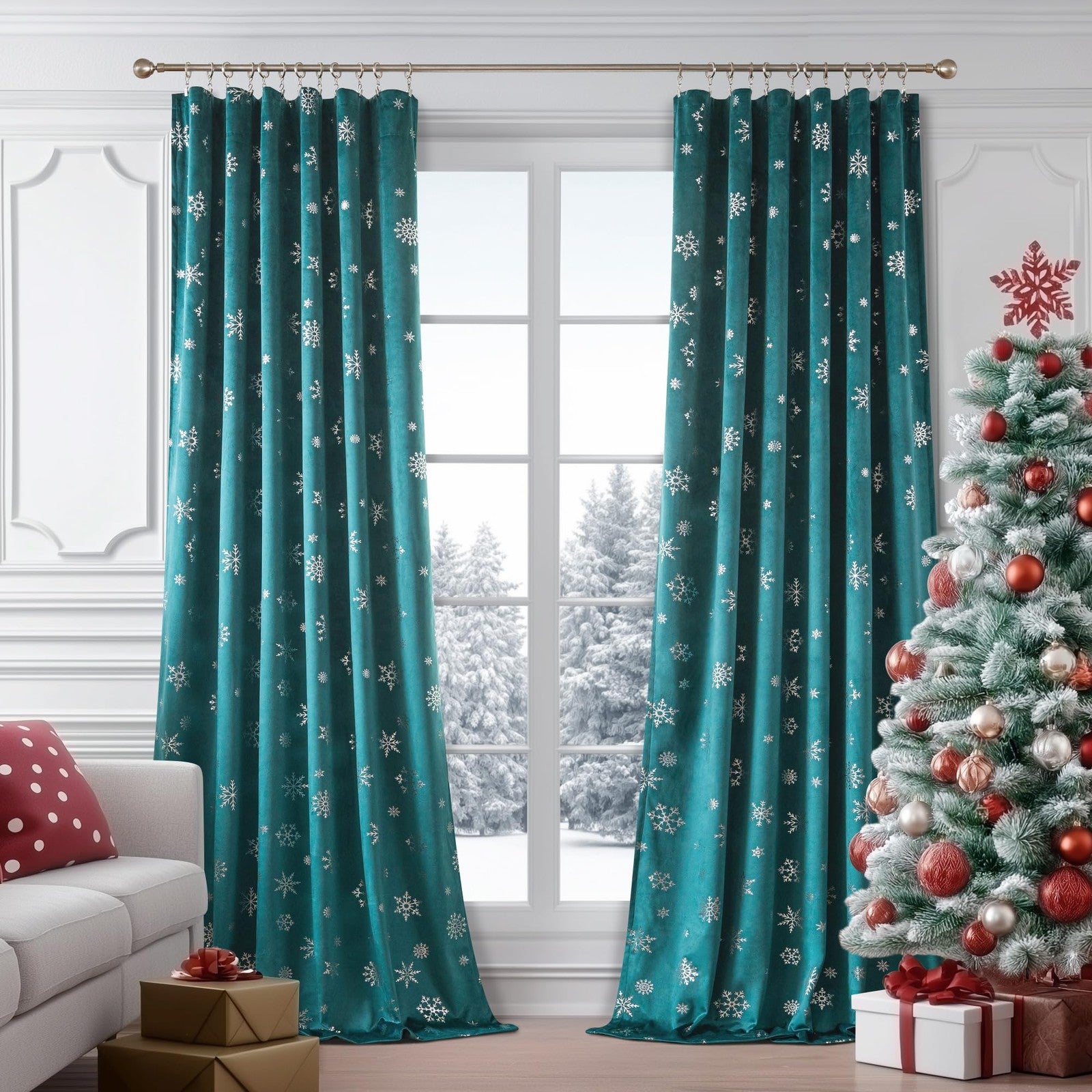 FMFUNCTEX snowflake Christmas velvet blackout curtains in black with thermal insulation, ideal for bedroom decor and light blocking