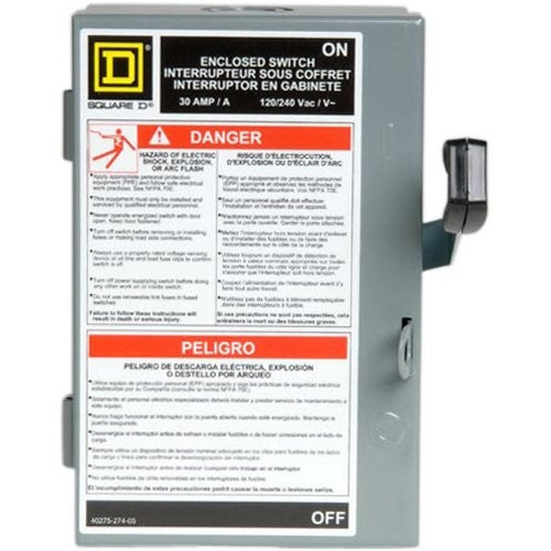 Square D Schneider Electric L211N 30A 120/240V two-pole indoor light duty fusible safety switch with switch and fuse components.