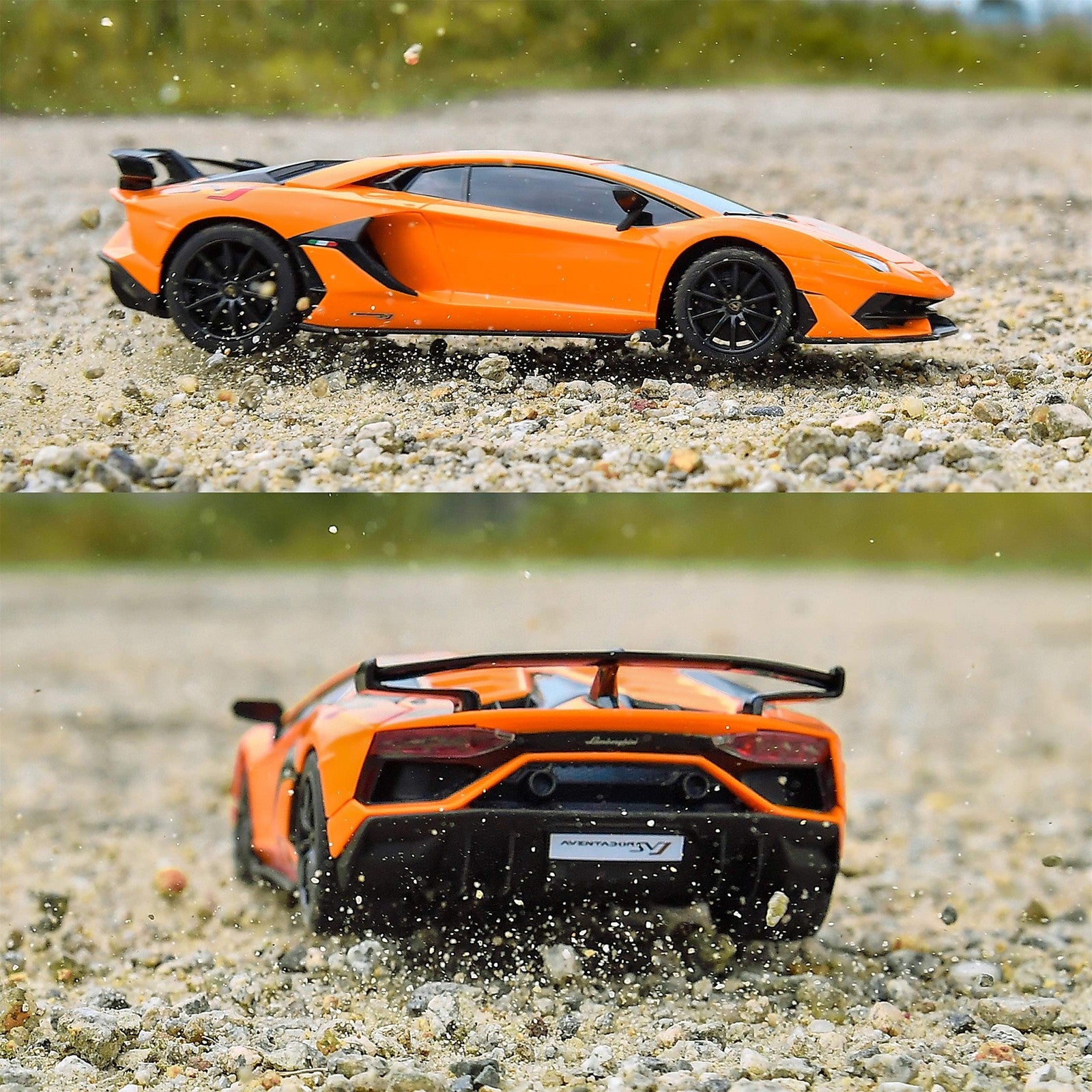 BEZGAR licensed RC 124 Lamborghini remote control car for kids, black toy car with detailed exterior and remote controller.