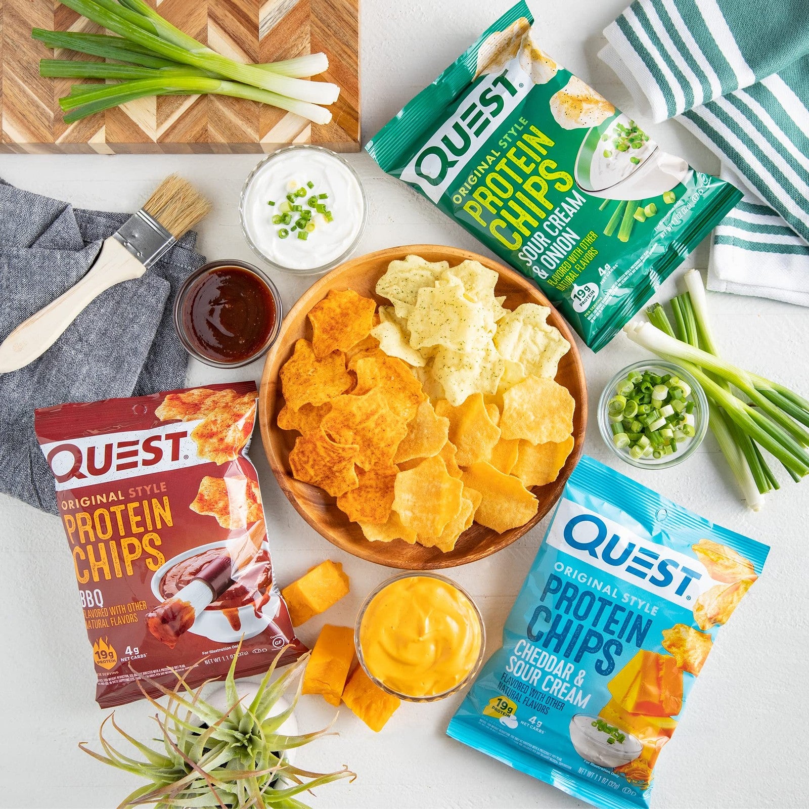 Quest Nutrition Protein Chips Variety Pack bundle with high protein, low carb snacks, featuring colorful bags of Quest protein chips.
