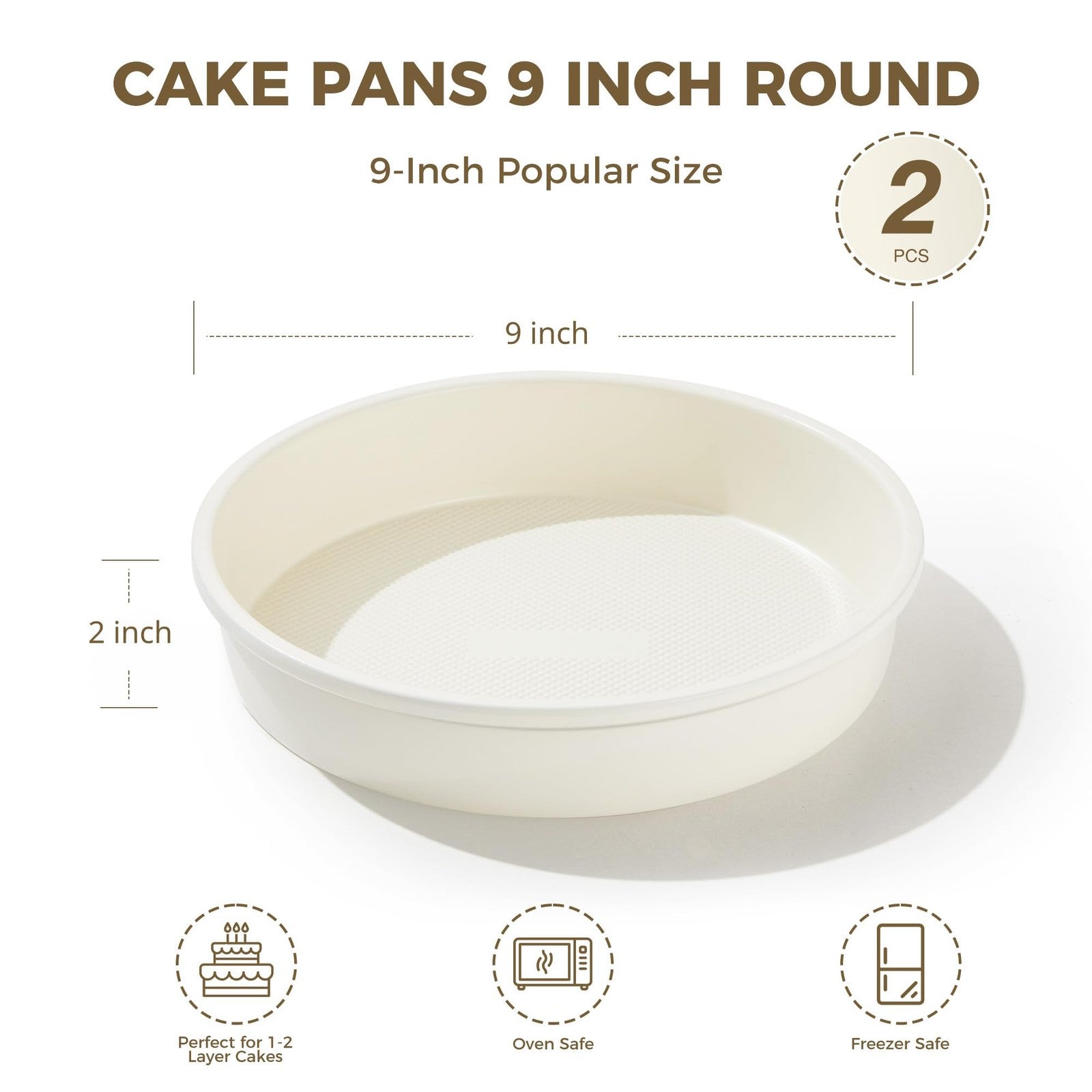 HONGBAKE nonstick ceramic 9-inch round cake pans set of 2 with heavy-duty aluminized construction for baking.