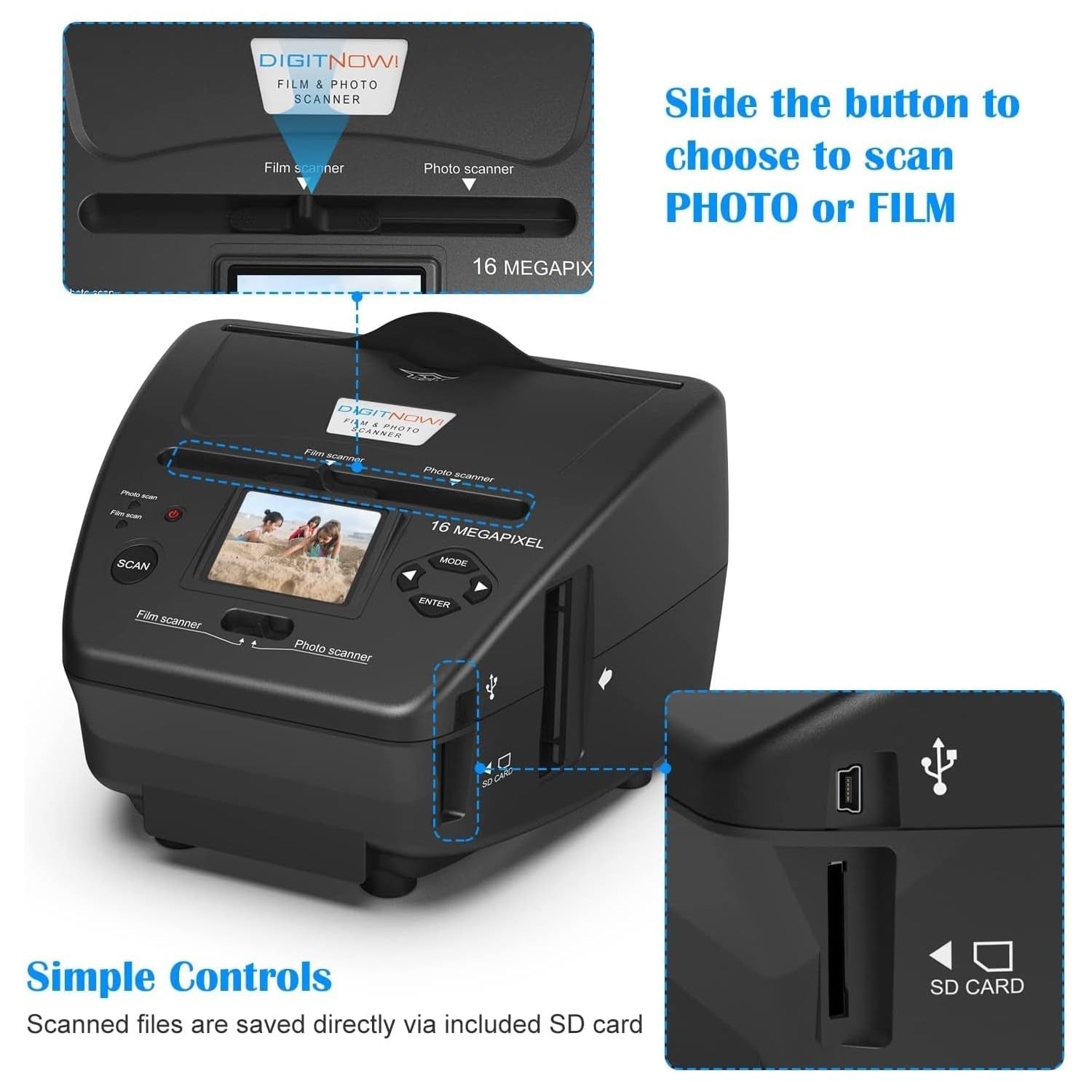 Unbranded Digitpro digital film photo scanner converting 35mm slides and negatives for high-quality digital images.