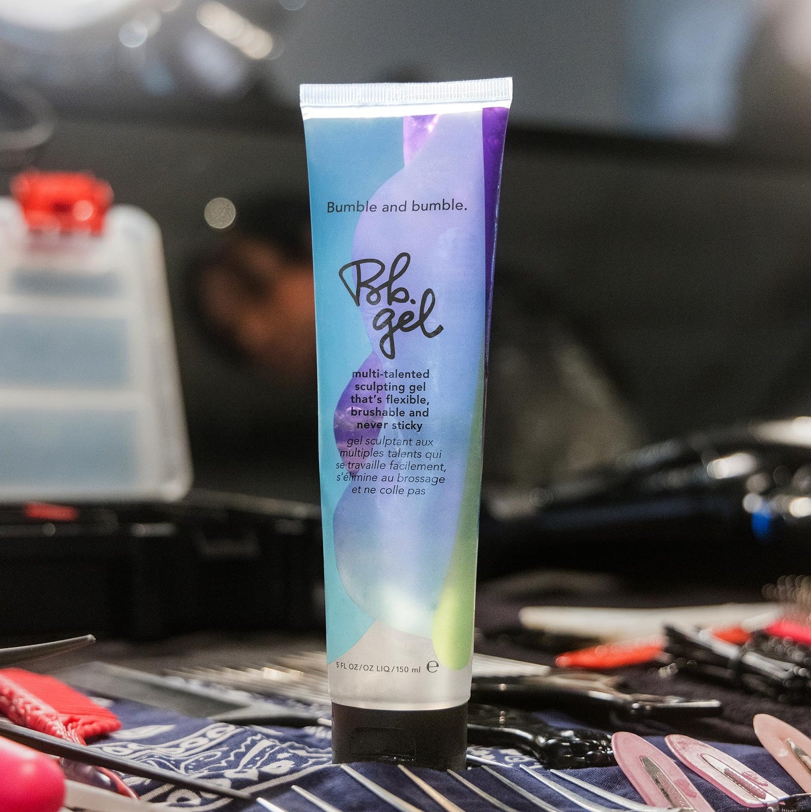 Bumble and bumble hair gel with sculpting medium hold, flexible brushable shine for curly and wavy hairstyles.