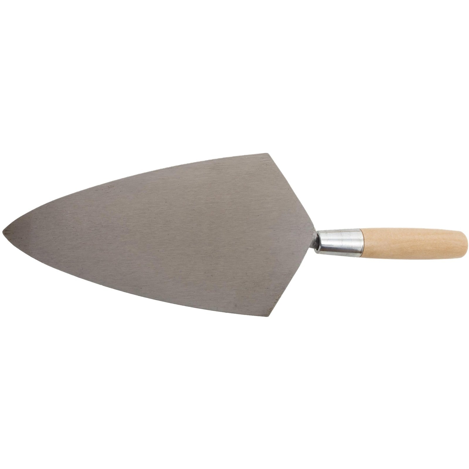Marshalltown Philadelphia style brick trowel with 10x5 inch blade and wooden handle, ideal for masonry and bricklaying.
