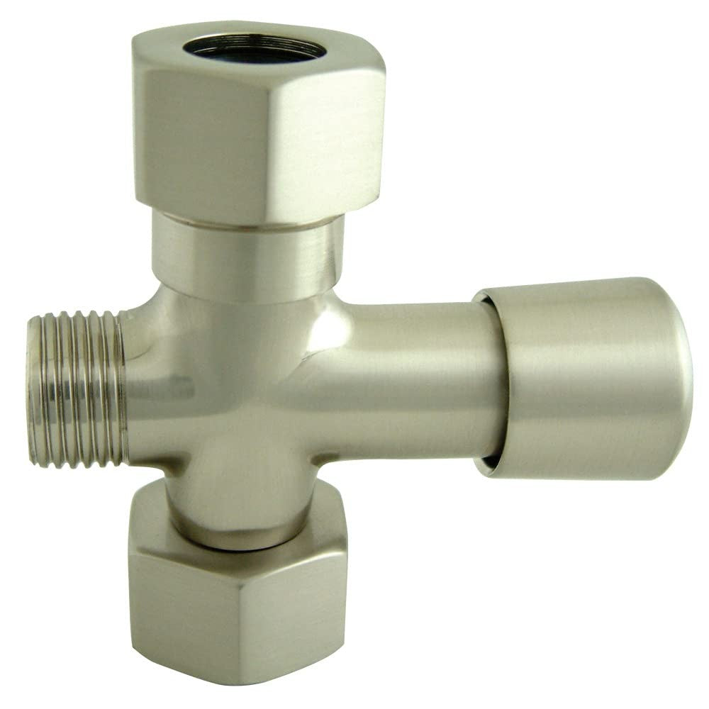 Kingston Brass vintage shower diverter in brushed nickel, 2-3/4-inch diameter with classic design and sleek finish.