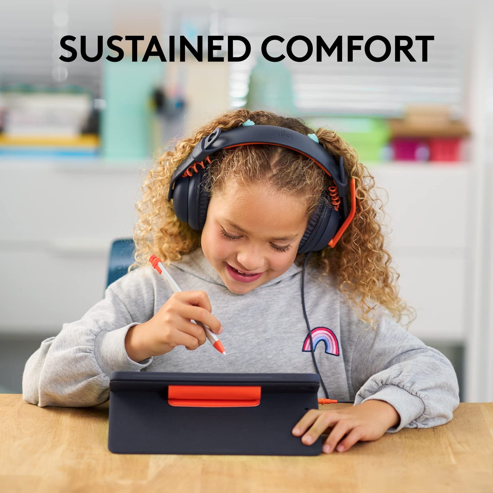 Logitech Zone Learn wired headset with adjustable headband and comfortable fit, designed for learners and remote communication.