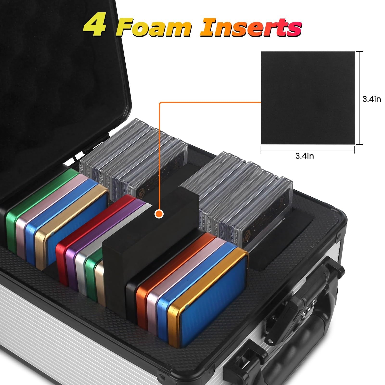 ZINHO graded sports card storage box with lock for PSA and BGS top loaders, durable plastic organizer with secure latch.