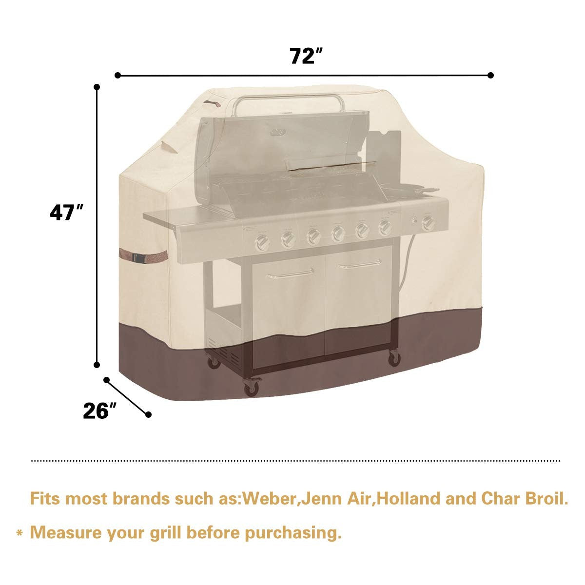 Heavy-duty waterproof BBQ cover by Vailge, 72-inch size, UV and rip-resistant material, dust-proof outdoor grill protective cover