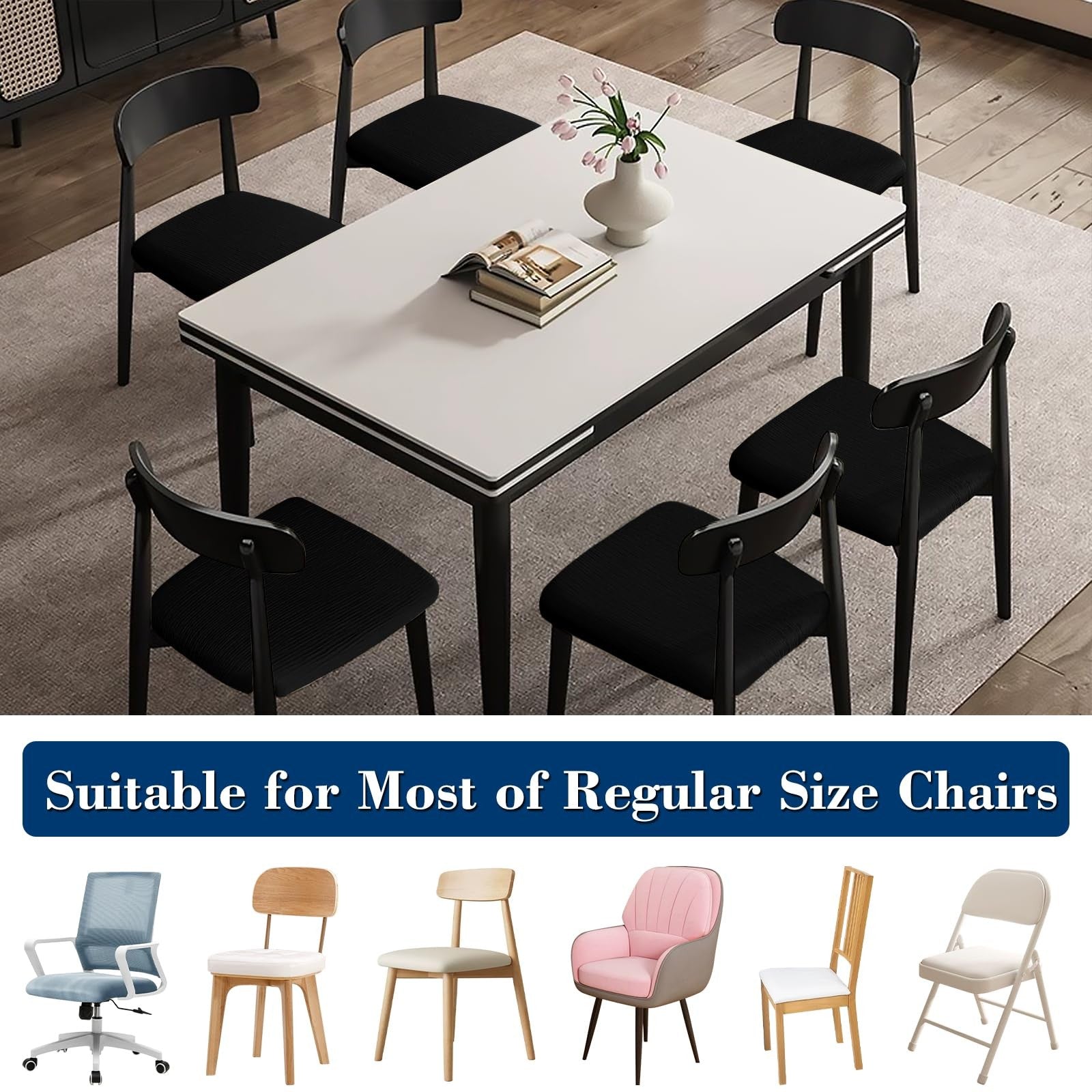 Fafua washable dining chair seat covers set of 8, soft fabric covers fitting standard dining room chairs.