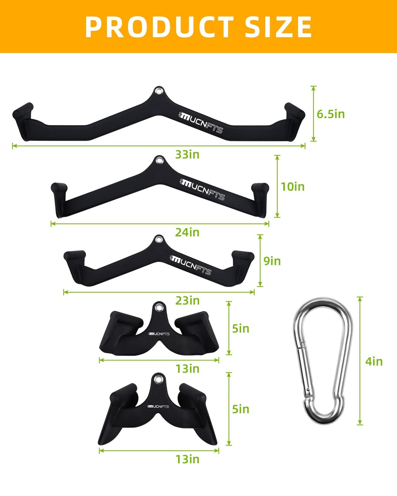 Mucnfts LAT pulldown attachment with thick ergonomic back and tricep handle for cable machine workouts.