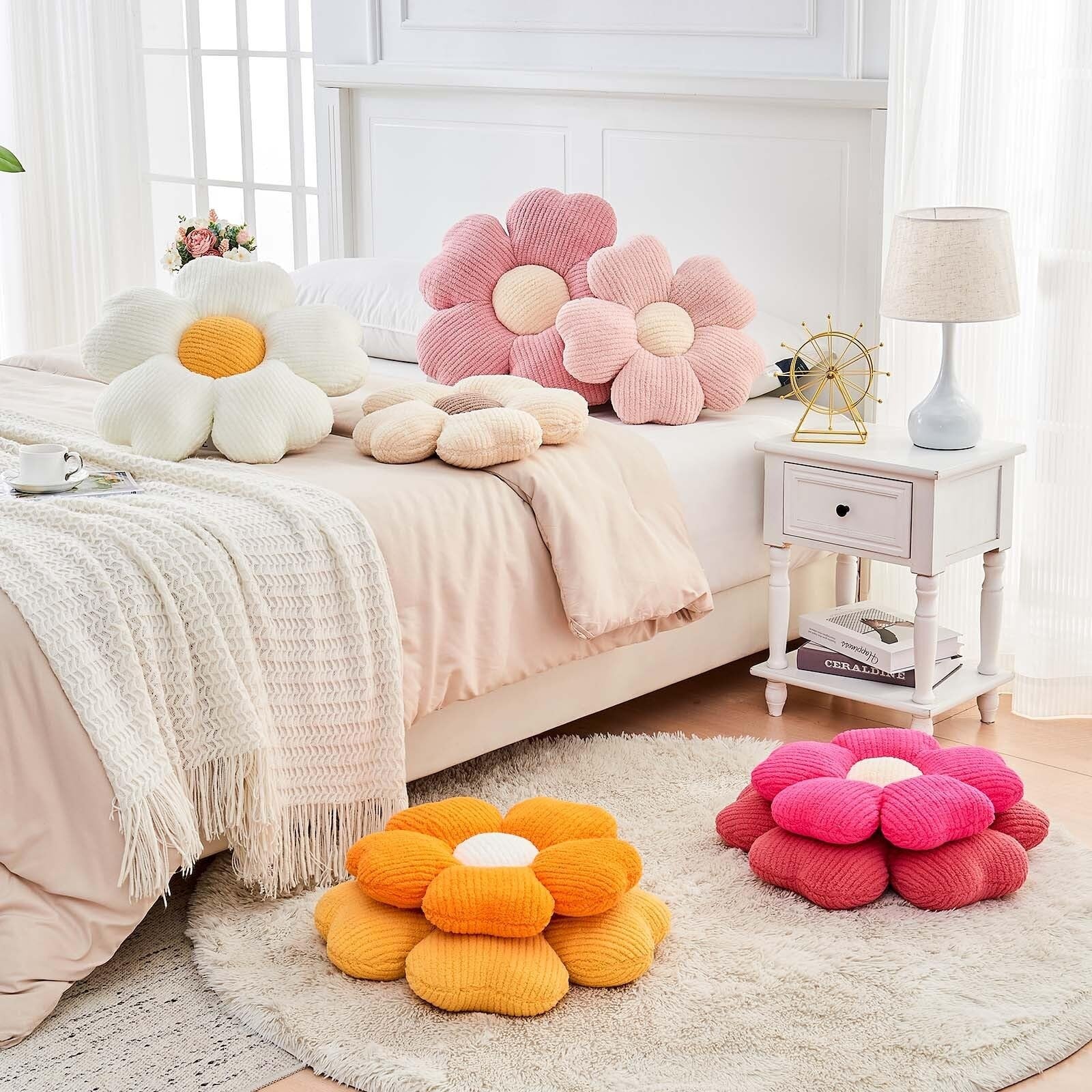 Kcvvcr flower-shaped throw pillow with colorful floral design, decorative cushion for sofa or bed, soft and cozy home accessory