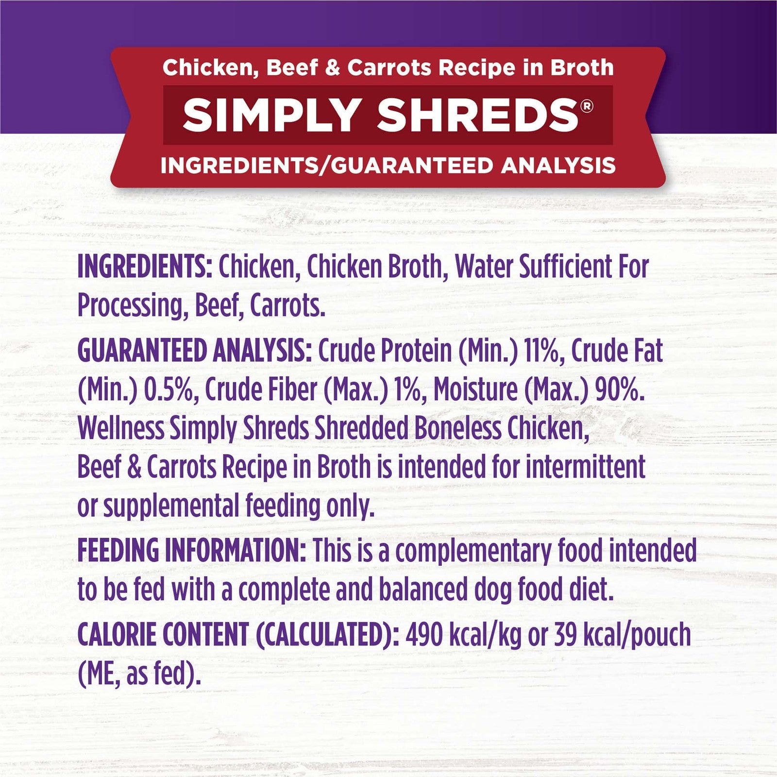 Wellness CORE Simply Shreds natural grain-free wet dog food mixer with chicken and beef in a bowl, showcasing shredded dog food.