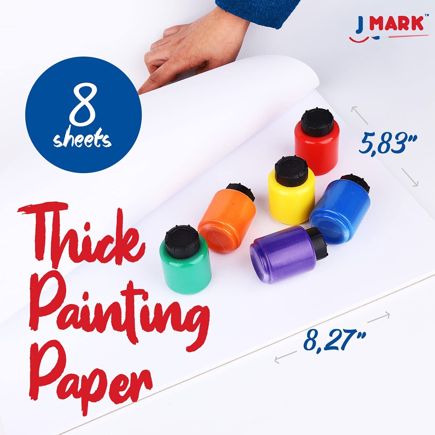 J MARK toddler painting set with 32 spill-resistant paint cups, featuring colorful paints and child-safe art supplies.