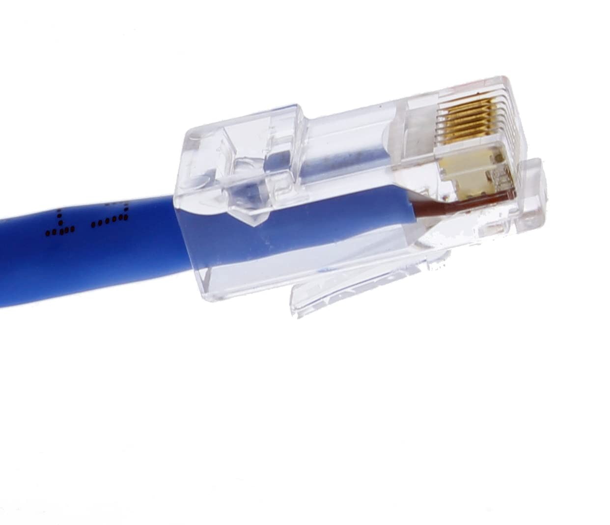 Ideal Industries 85-362 RJ-45 modular plug connector used for Ethernet network cabling, single piece 8P8C plug with clear plastic housing.