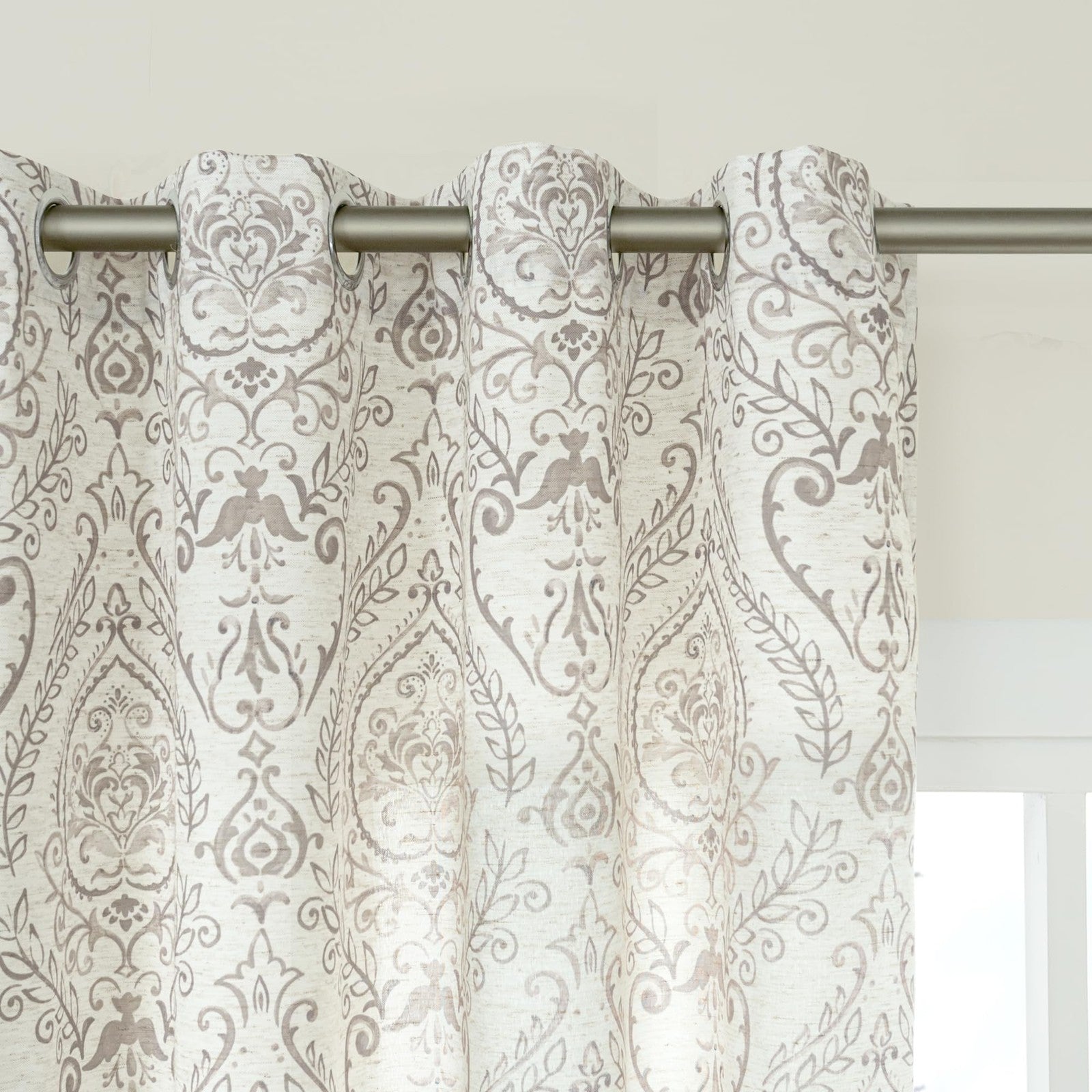 LAMIT linen curtains in light filtering fabric, 54 inch length, two panels for living room window decor