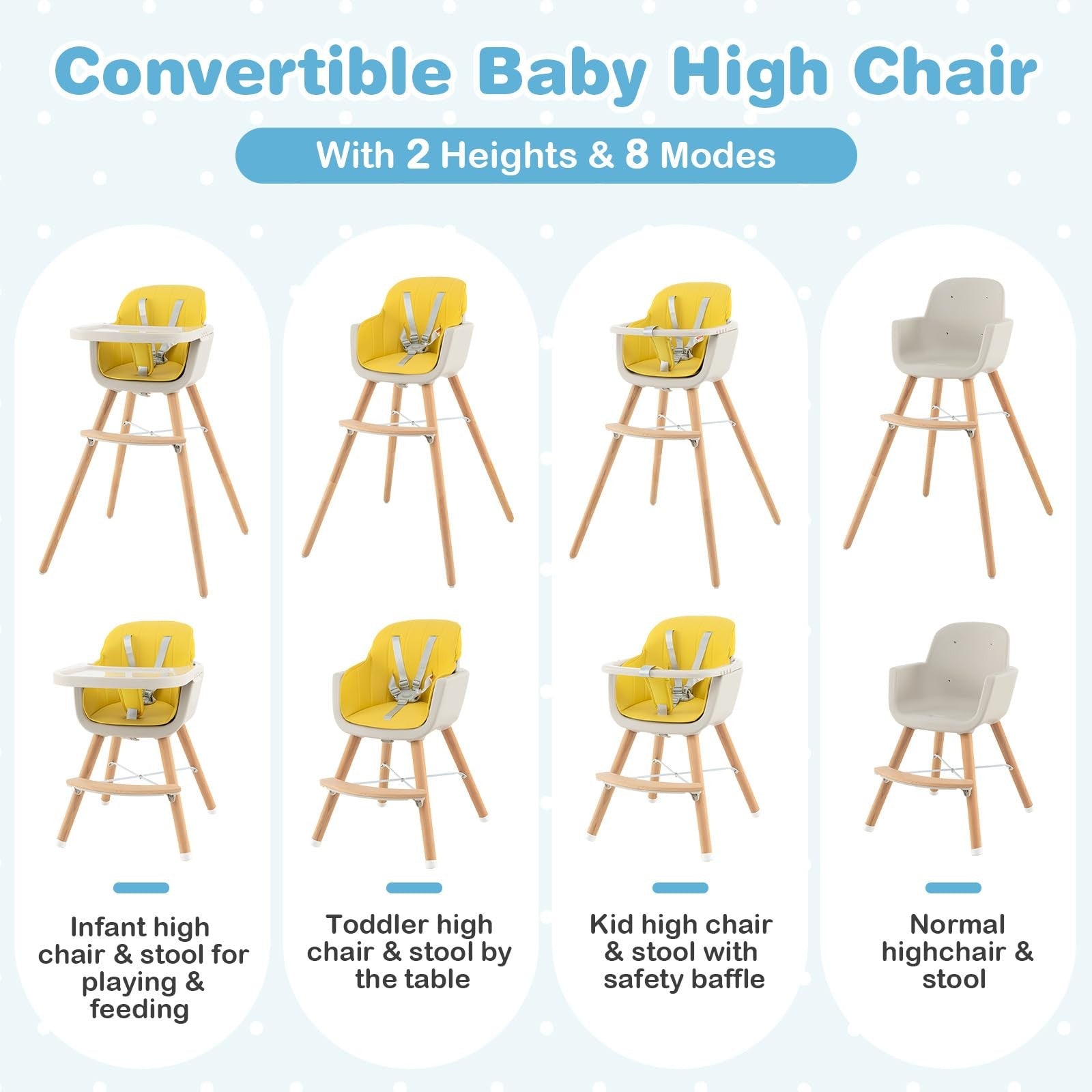 Honey Joy 3-in-1 wooden high chair with adjustable booster seat for toddlers, featuring a sturdy, natural wood finish.