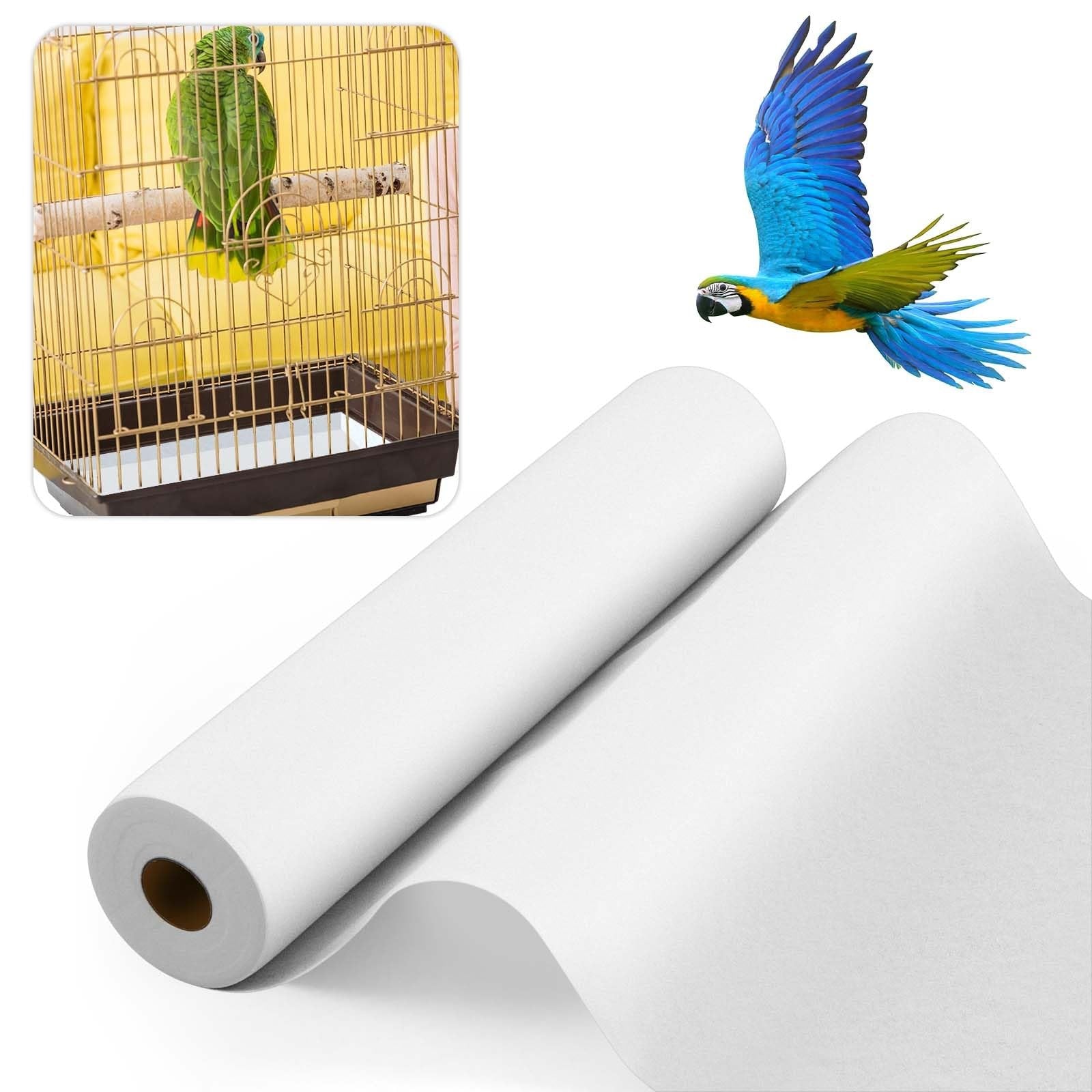Drydiet bird cage liner disposable cushion pad with absorbent material, suited for parakeet cages, measuring 100ft by 22in.