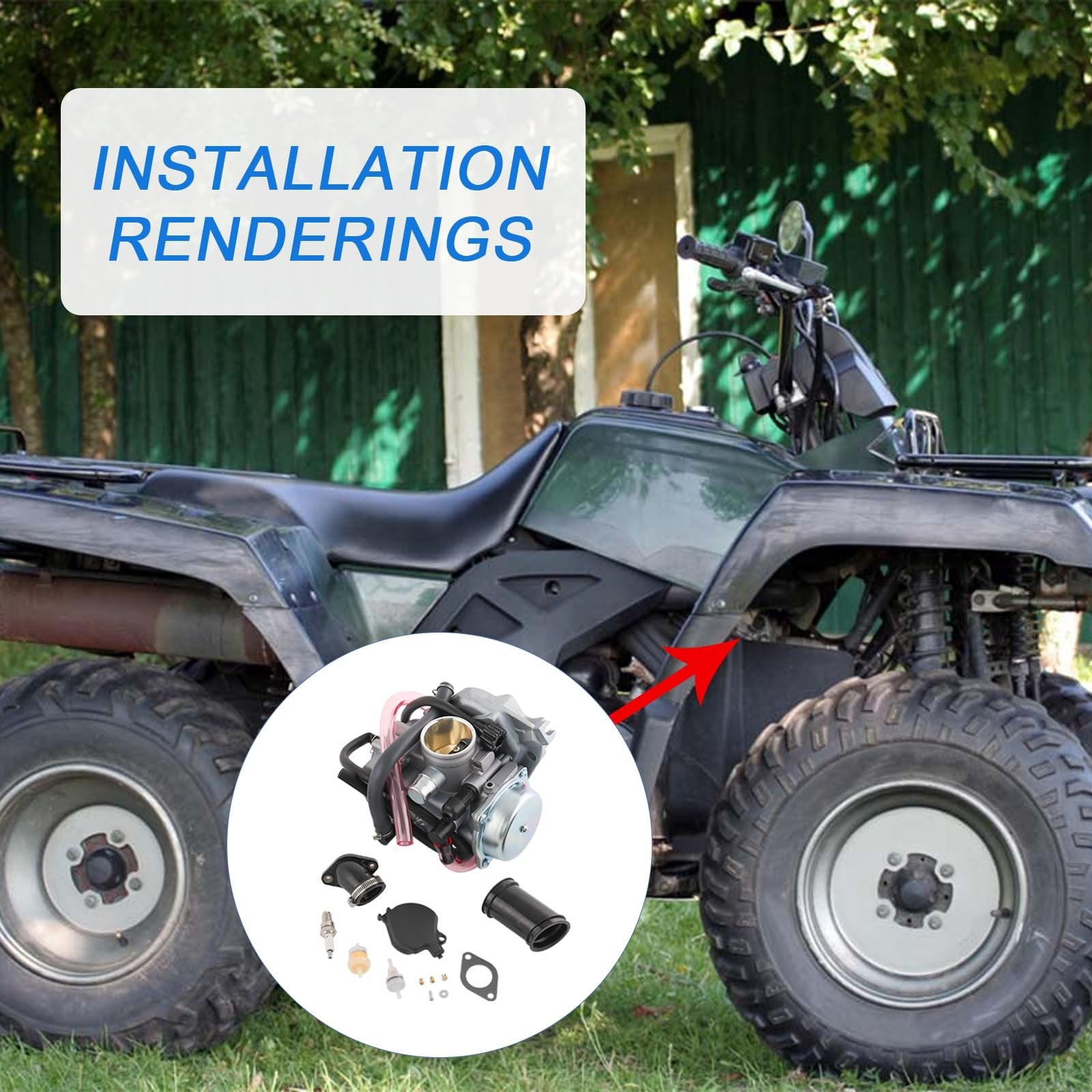 RADHLBNIU carburetor for Arctic Cat 250 and 300 ATV models, showing the detailed metal and plastic components.